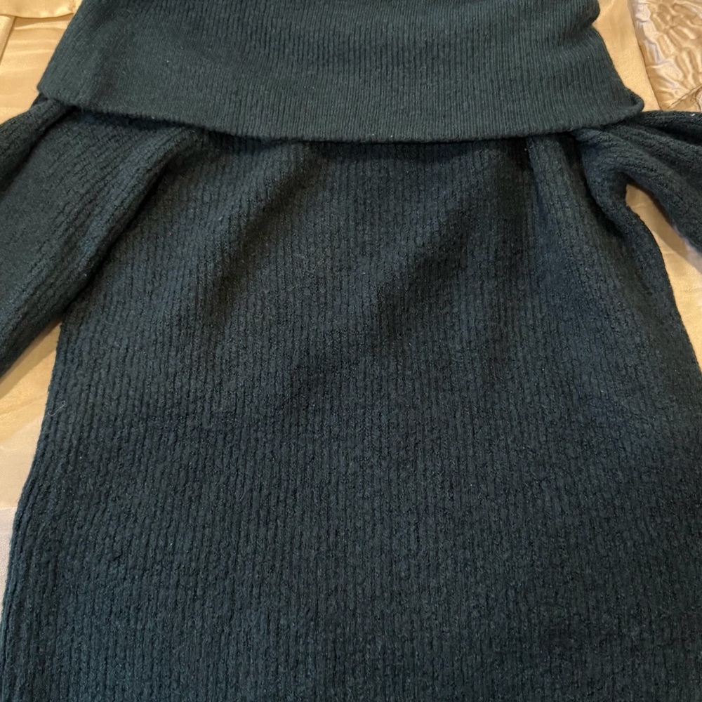 H&M Off-the-Shoulder Ribbed Sweater Dress in Dark Green